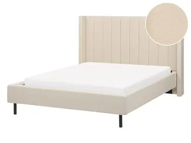 Bed Boucle VILLETTE 140 x 200 cm (EU Double) Beige - Bedroom