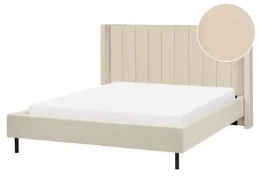 Bed Boucle VILLETTE 160 x 200 cm (EU King Size) Beige - Bedroom