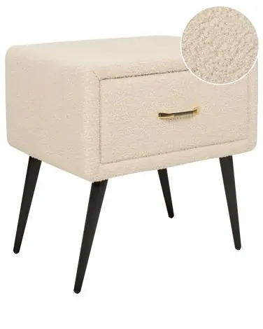 1 Drawer Bedside Table FLAYAT Boucle Beige - Bedroom