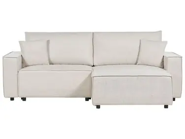 Sofa Bed 3 Seater KARILA Fabric Light Beige with Storage Left Hand - Living Room