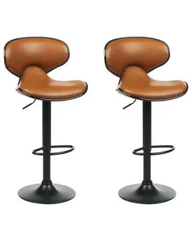 Conjunto de 2 sillas de bar CONWAY Piel sintética giratoria Marrón dorado - Comedor