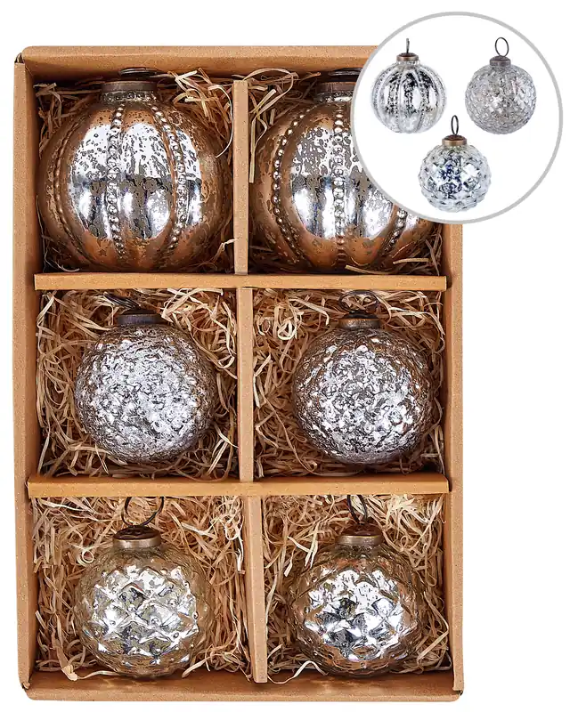 Set of 6 Baubles ARGENTIN Glass Silver - Christmas
