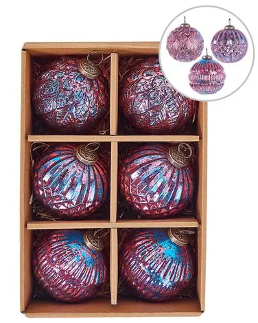 Set of 6 Baubles ASTRAL Glass Pink - Christmas