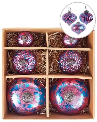 Set of 6 Baubles ASTRALE Glass Pink - Christmas