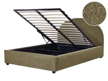Ottoman Bed VAUCLUSE Boucle Olive Green 140 x 200 cm (EU Double) - Bedroom