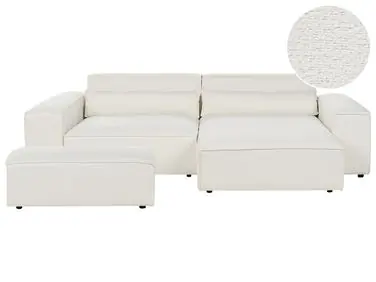 Sofá modular esquinero 3 plazas HELLNAR Izquierda Blanco crema Bouclé con otomana - Sala de estar