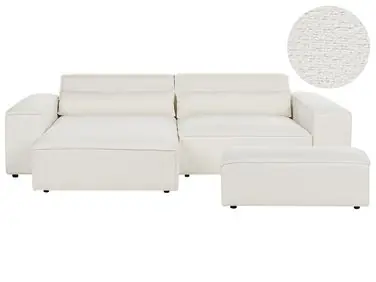 Sofá modular esquinero 3 plazas HELLNAR Derecha Blanco crema Bouclé con otomana - Sala de estar