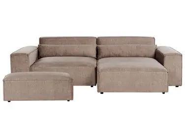 Sofá modular esquinero 3 plazas HELLNAR Izquierda Marrón claro Tela con otomana - Sala de estar