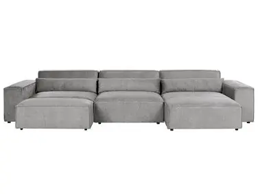 Sofá modular esquinero 5 plazas HELLNAR Izquierda Gris Tela con otomana - Sala de estar