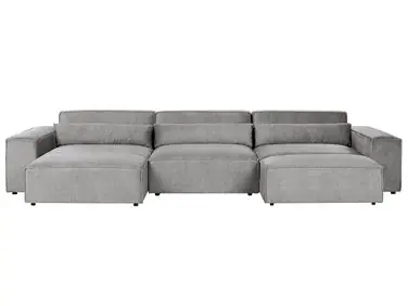 Sofá modular esquinero 5 plazas HELLNAR Derecha Gris Tela con otomana - Sala de estar
