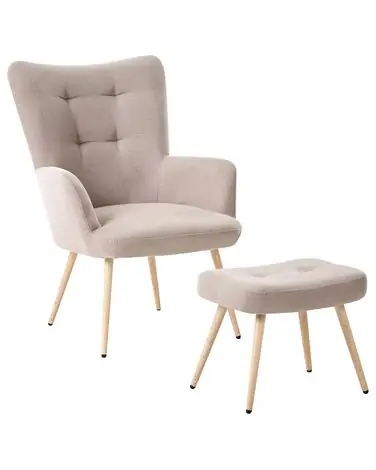 Wingback Chair VEJLE with Footstool Fabric Beige - Living Room