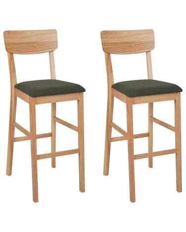 Set of 2 Bar Chairs AMBLER Light Brown/ Green - Dining Room