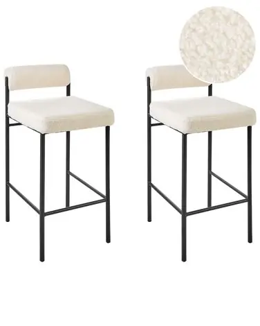 Conjunto de 2 sillas de bar AMAYA Bouclé Blanco crema - Comedor