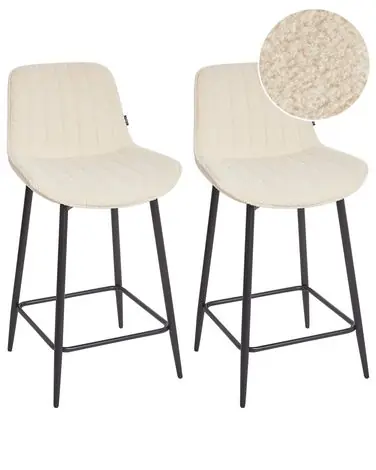 Set of 2 Bar Chairs DUBROVNIK Boucle Light Beige - Dining Room