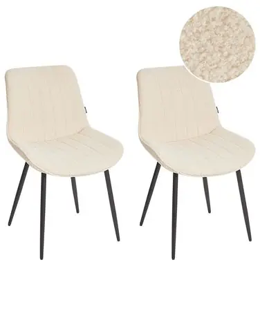 Set of 2 Dining Chairs DUBROVNIK Boucle Light Beige - Dining Room