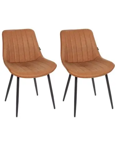 Set of 2 Dining Chairs DUBROVNIK Faux Leather Brown - Dining Room