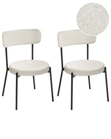 Set of 2 Dining Chairs ALLISON Boucle White - Dining Room