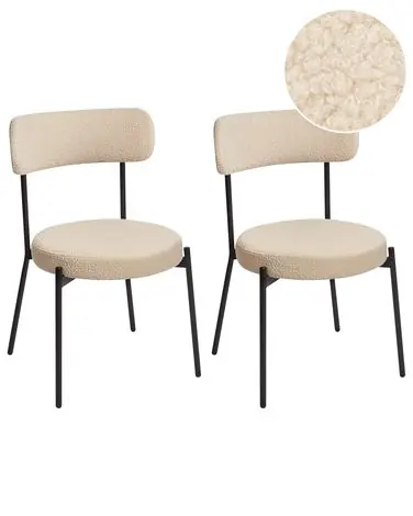 Set of 2 Dining Chairs ALLISON Boucle Light Beige - Dining Room