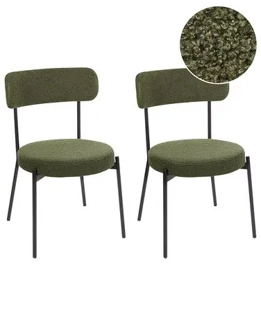 Set of 2 Dining Chairs ALLISON Boucle Dark Green - Dining Room