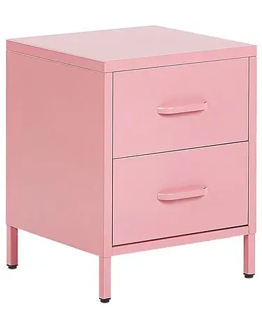 2 Drawer Bedside Table MALAVI Metal Pink - Bedroom