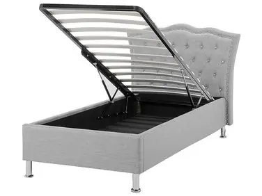 Cama con almacenaje METZ Tela Gris claro 90 x 200 cm - Dormitorio