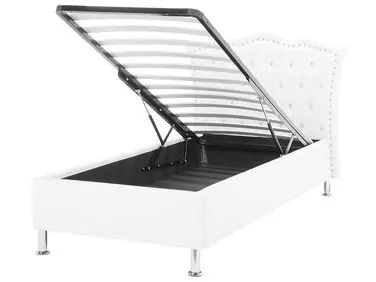Ottoman Bed METZ Faux Leather White 90 x 200 cm (EU Single) - Bedroom