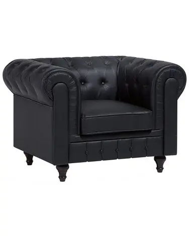 Armchair CHESTERFIELD Faux Leather Black - Living Room