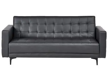 Sofa Bed 3 Seater ABERDEEN Faux Leather Black - Living Room