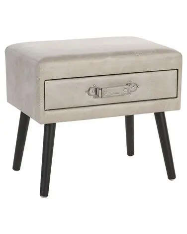 1 Drawer Bedside Table EUROSTAR Faux Leather Beige - Bedroom
