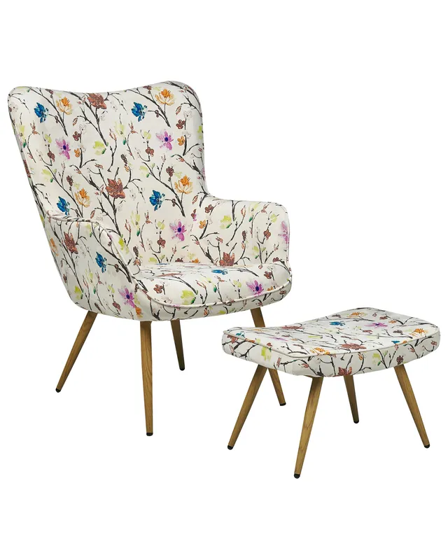 Wingback Chair VEJLE with Footstool Fabric Light Beige - Living Room