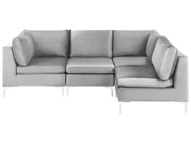 Sofá modular esquinero 4 plazas EVJA Izquierda Gris Terciopelo - Sala de estar