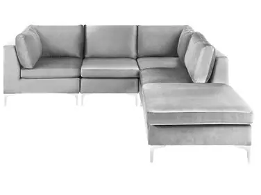 Sofá modular esquinero 4 plazas EVJA Izquierda Gris Terciopelo con otomana - Sala de estar