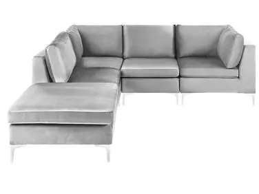 Sofá modular esquinero 4 plazas EVJA Derecha Gris Terciopelo con otomana - Sala de estar