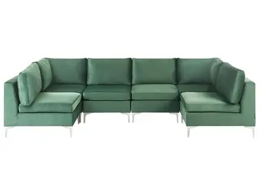 Sofá modular en forma de U 6 plazas EVJA Verde Terciopelo - Sala de estar