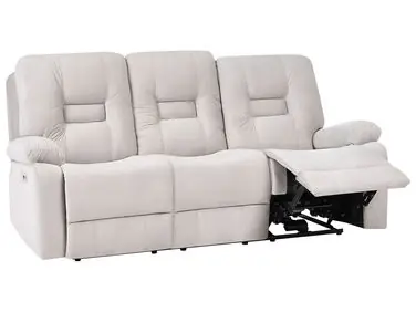 Sofá reclinable eléctrico 3 plazas BERGEN Terciopelo Beige claro con puerto USB - Sala de estar