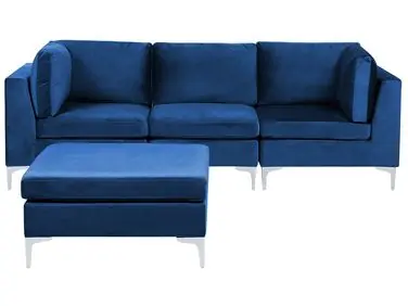 Sofá modular 3 plazas EVJA Azul marino Terciopelo con otomana - Sala de estar