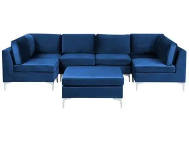 Sofá modular en forma de U 6 plazas EVJA Azul marino Terciopelo con otomana - Sala de estar