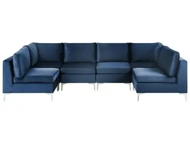 Sofá modular en forma de U 6 plazas EVJA Azul marino Terciopelo - Sala de estar