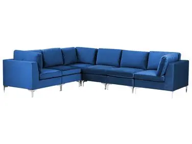 Sofá modular esquinero 6 plazas EVJA Derecha Azul marino Terciopelo - Sala de estar