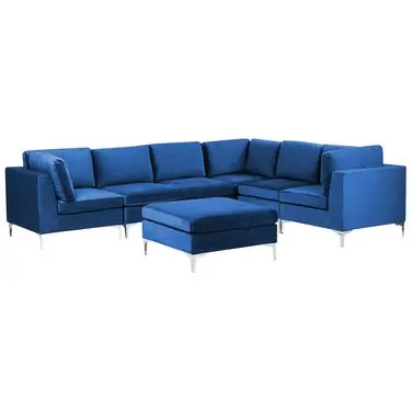 Sofá modular esquinero 6 plazas EVJA Izquierda Azul marino Terciopelo con otomana - Sala de estar