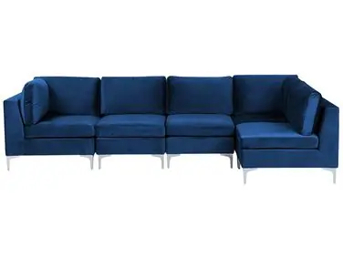Sofá modular esquinero 5 plazas EVJA Izquierda Azul marino Terciopelo - Sala de estar