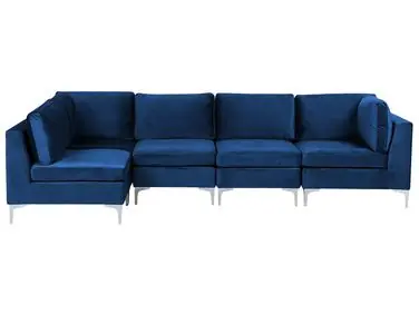 Sofá modular esquinero 5 plazas EVJA Derecha Azul marino Terciopelo - Sala de estar