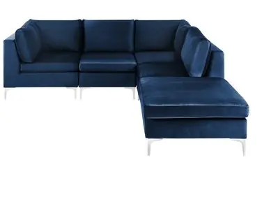 Sofá modular esquinero 4 plazas EVJA Izquierda Azul marino Terciopelo con otomana - Sala de estar