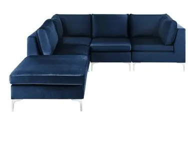 Sofá modular esquinero 4 plazas EVJA Derecha Azul marino Terciopelo con otomana - Sala de estar