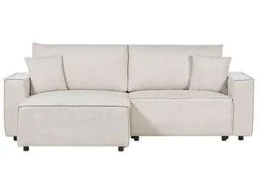 Sofa Bed 3 Seater KARILA Fabric Light Beige with Storage Right Hand - Living Room