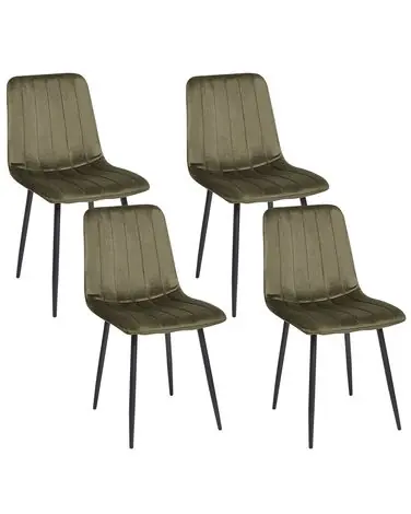 Set of 4 Dining Chairs KALISPELL Velvet Olive Green - Dining Room