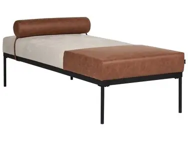 Chaise Longue MALMOS Faux Linen Faux Leather Brown - Living Room