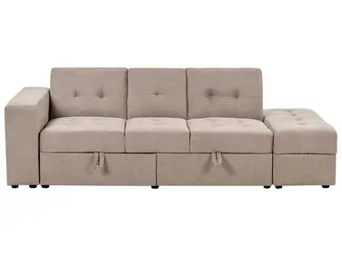 Sofa Bed 3 Seater FALSTER Fabric Light Brown with Storage - Living Room