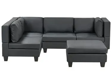 Sofá modular esquinero 4 plazas UNSTAD Derecha Negro Piel sintética con otomana - Sala de estar
