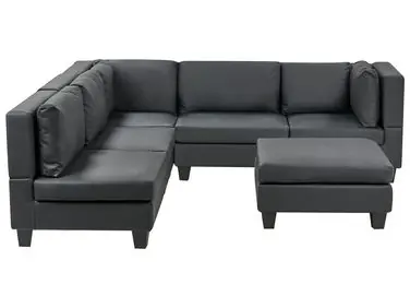 Sofá modular esquinero 5 plazas UNSTAD Derecha Negro Piel sintética con otomana - Sala de estar